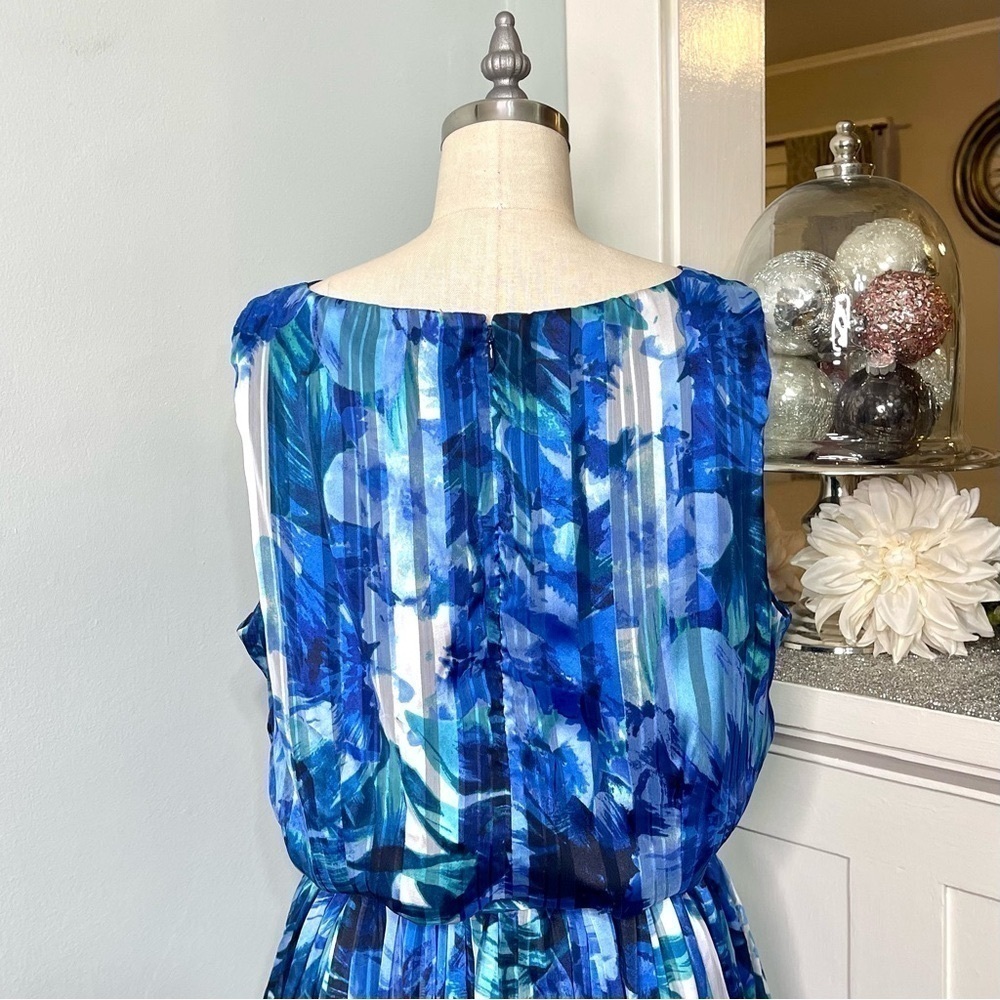 Luxe by Carmen Marc Valvo Blue Floral Party Dress 16 - Picture 4 of 10